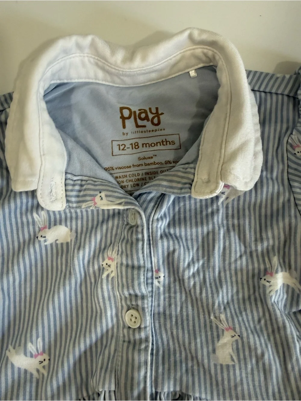 Little Sleepies Blue Striped Bunny Print Dress with White Collar